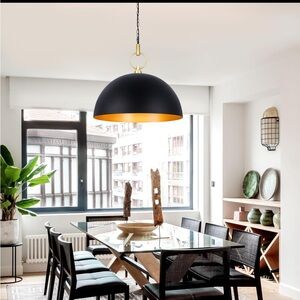 NEW Modern Black Dome Pendant Light – Gold Interior, 23.6” Wide